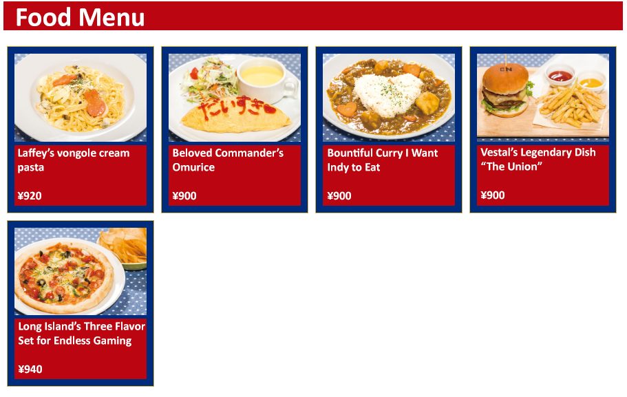 Azur Lane Union Cafe Food Menu