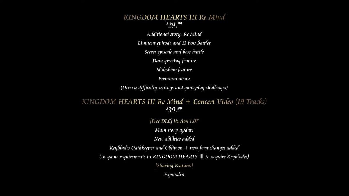 Kingdom Hearts Iii Re Mind Contents