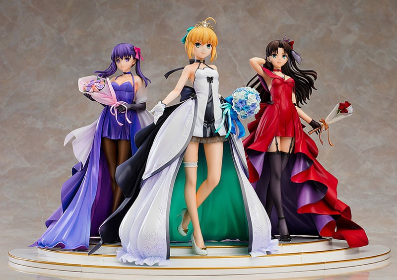 Fate Stay Night Saber Rin Tohsaka Sakura Matou 15th Celebration Dress Version Figure 0005