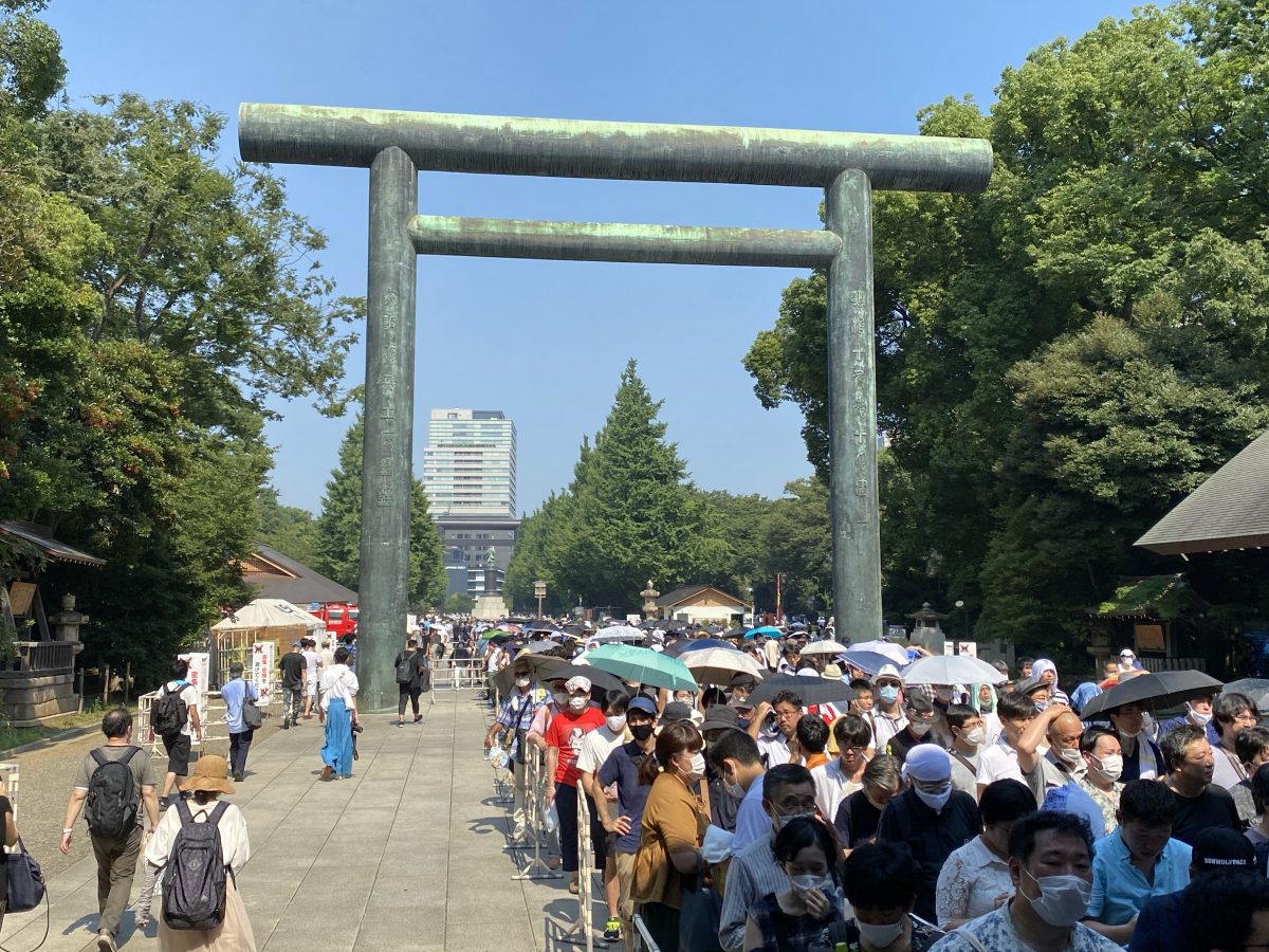 Line of people waiting to make a pilgrimmage at the shrine