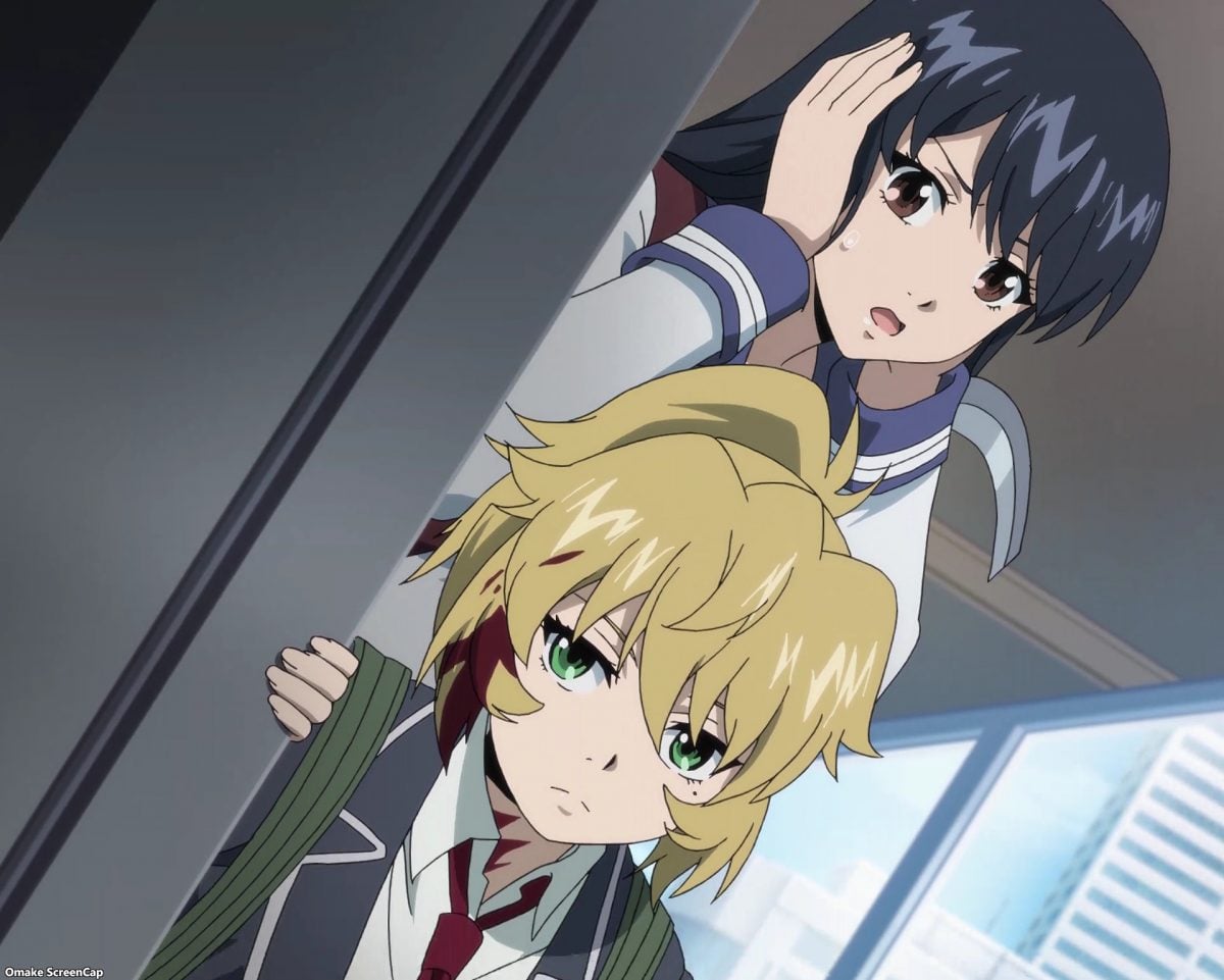 High Rise Invasion Episode 2 Mayuko Yuri Peer Around Corner