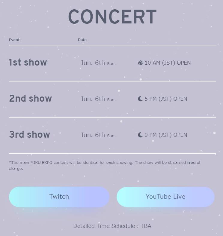 Crypton Future Media Miku Hatsune Concert Times