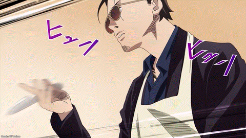 Gokushufudou Episode 1 Tatsu Spins Knife