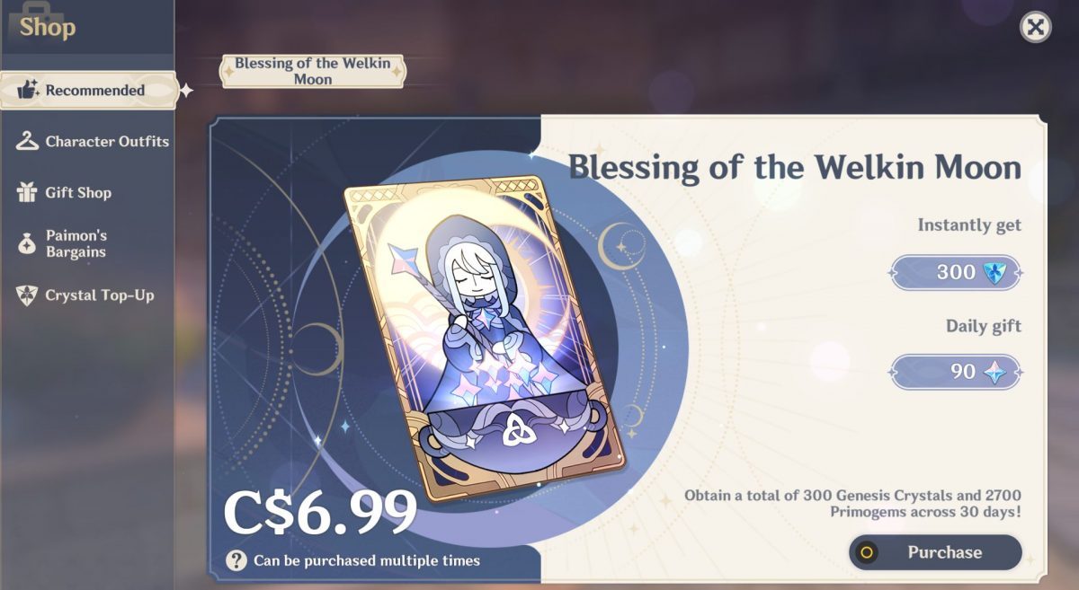 Genshin Impact Game Shop BlessingWelkin