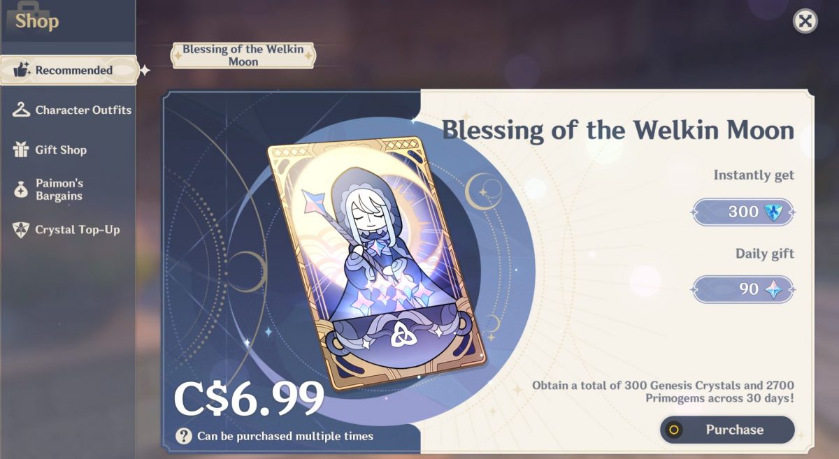 Genshin Impact Game Shop BlessingWelkin