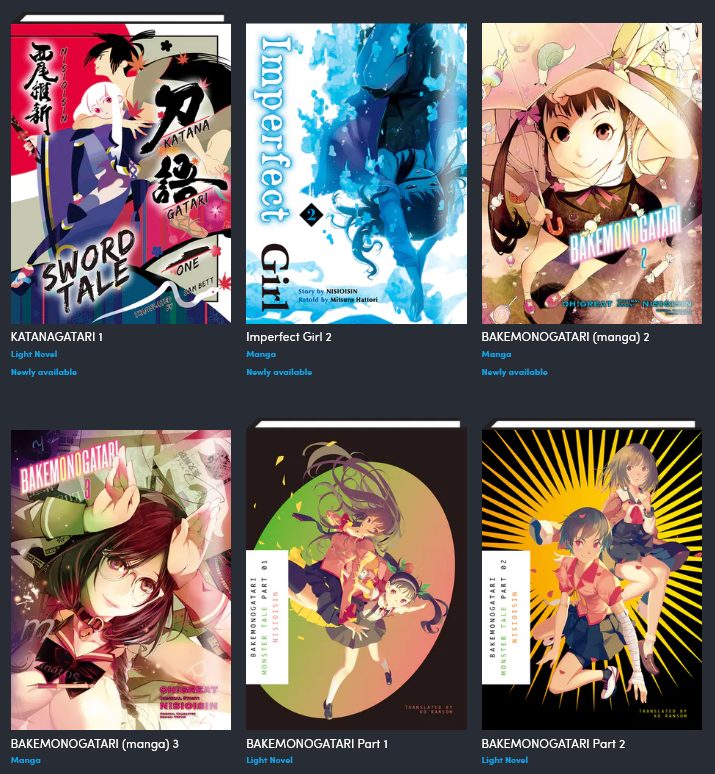 Humble Manga Bundle MONOGATARI Light Novels gifts
