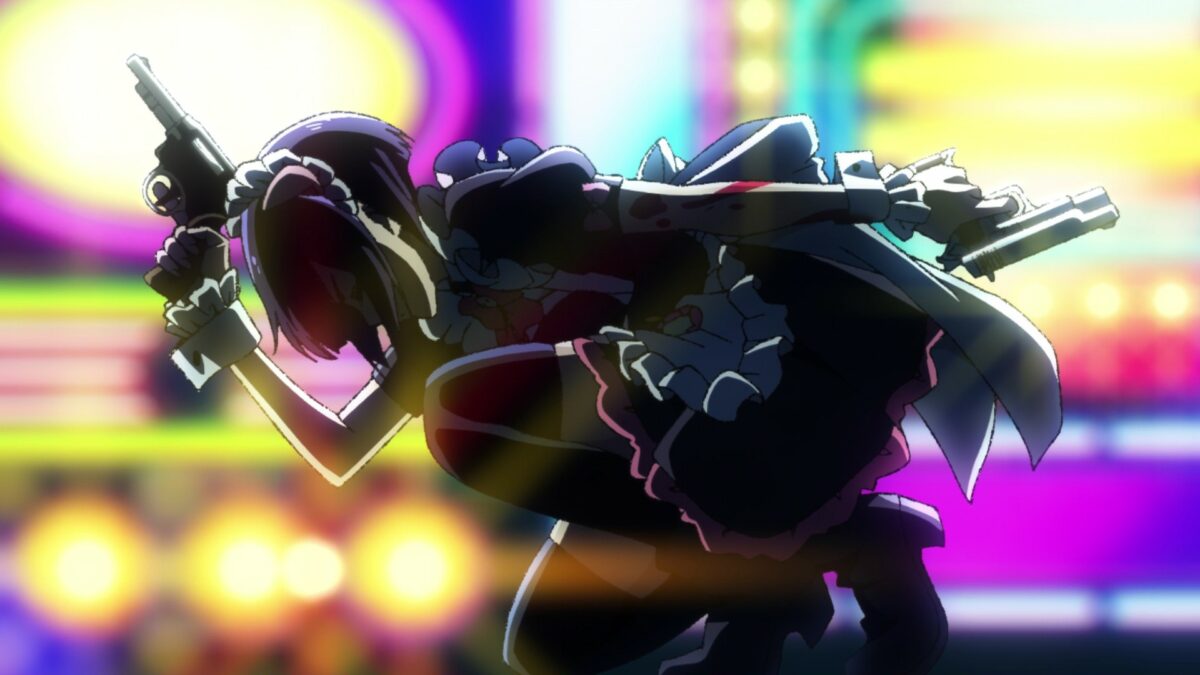 Akiba Maid War Episode 1 Ranko Kneels With Guns