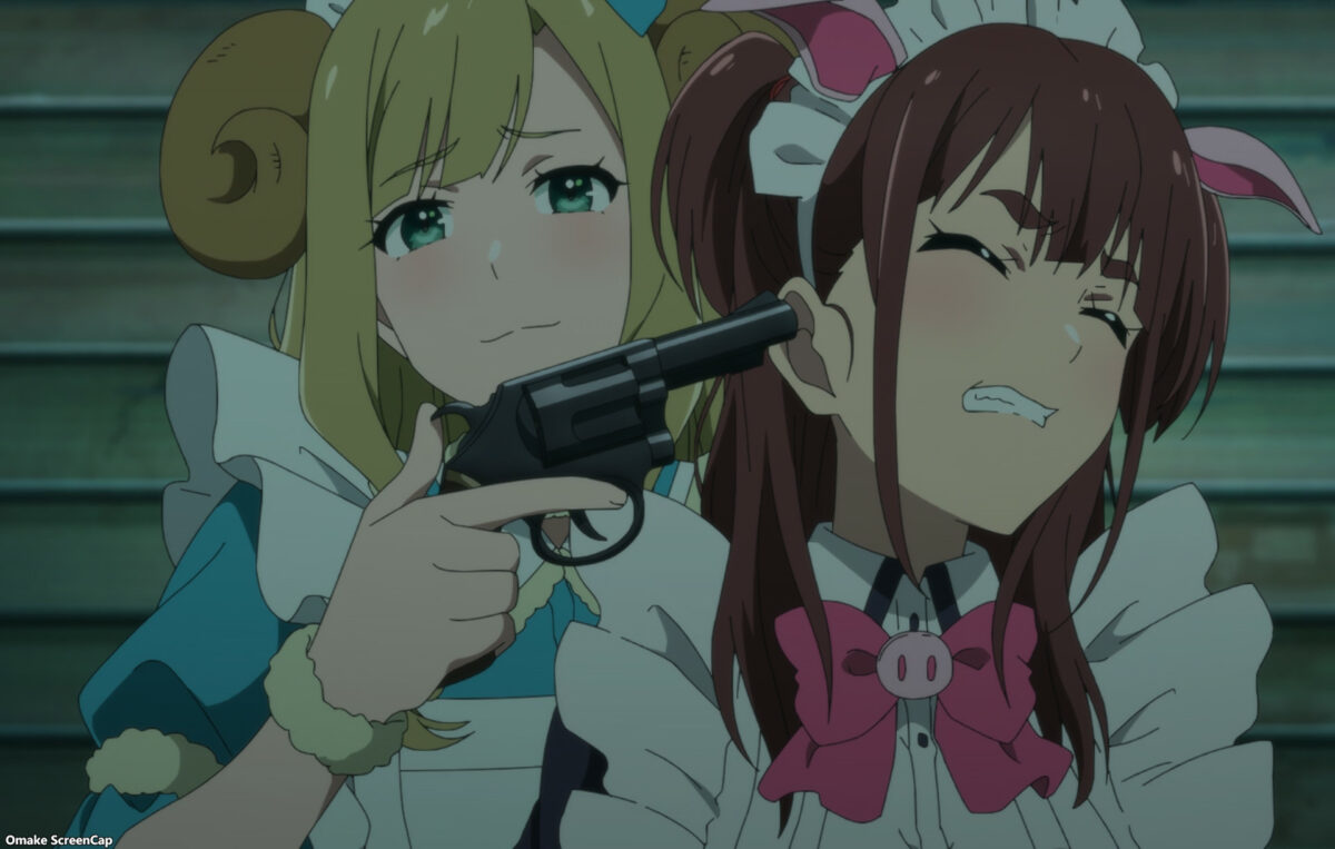 Akiba Maid War Episode 5 Kaoruko Holds Nagomi Hostage