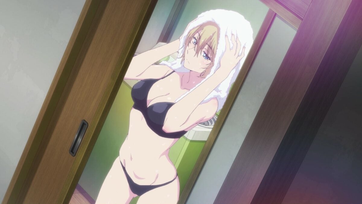 Goddess Cafe Terrace Episode 1 Akane Dries Hair Wears Black