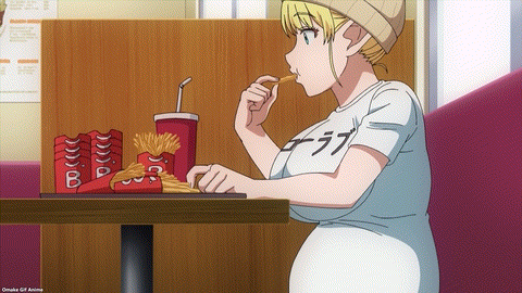 Elf San Wa Yaserarenai Episode 1 Naoe Sees Elfuda Binging French Fries
