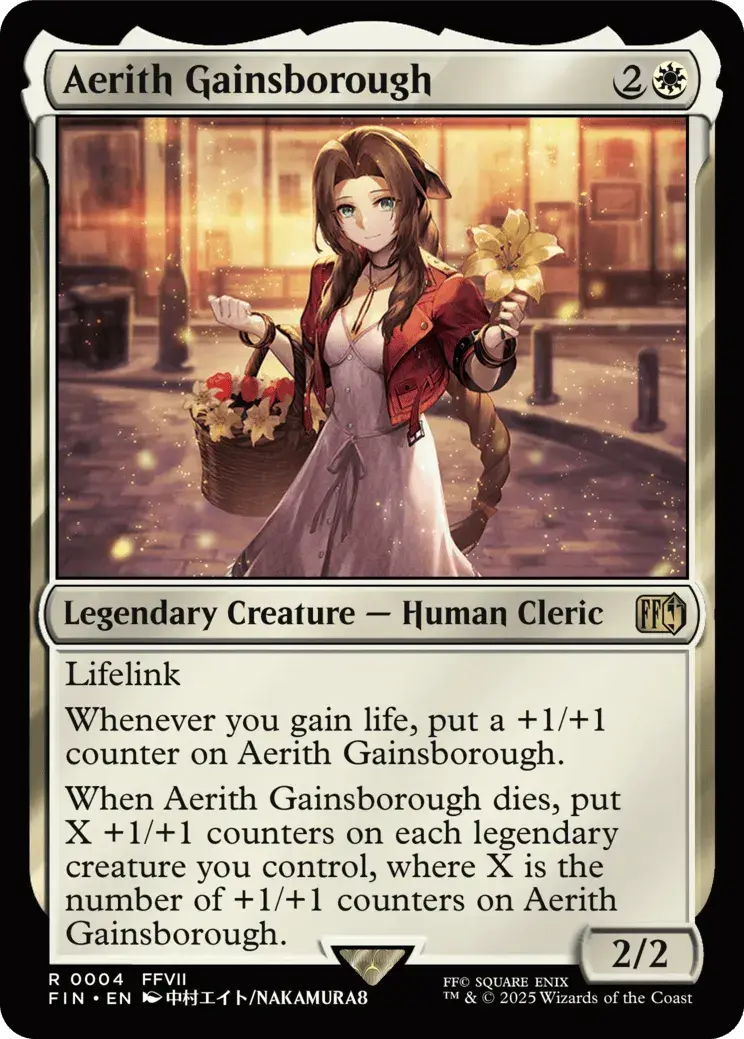 Aerith Gainsborough from the Final Fantasy Magic: the Gathering set.