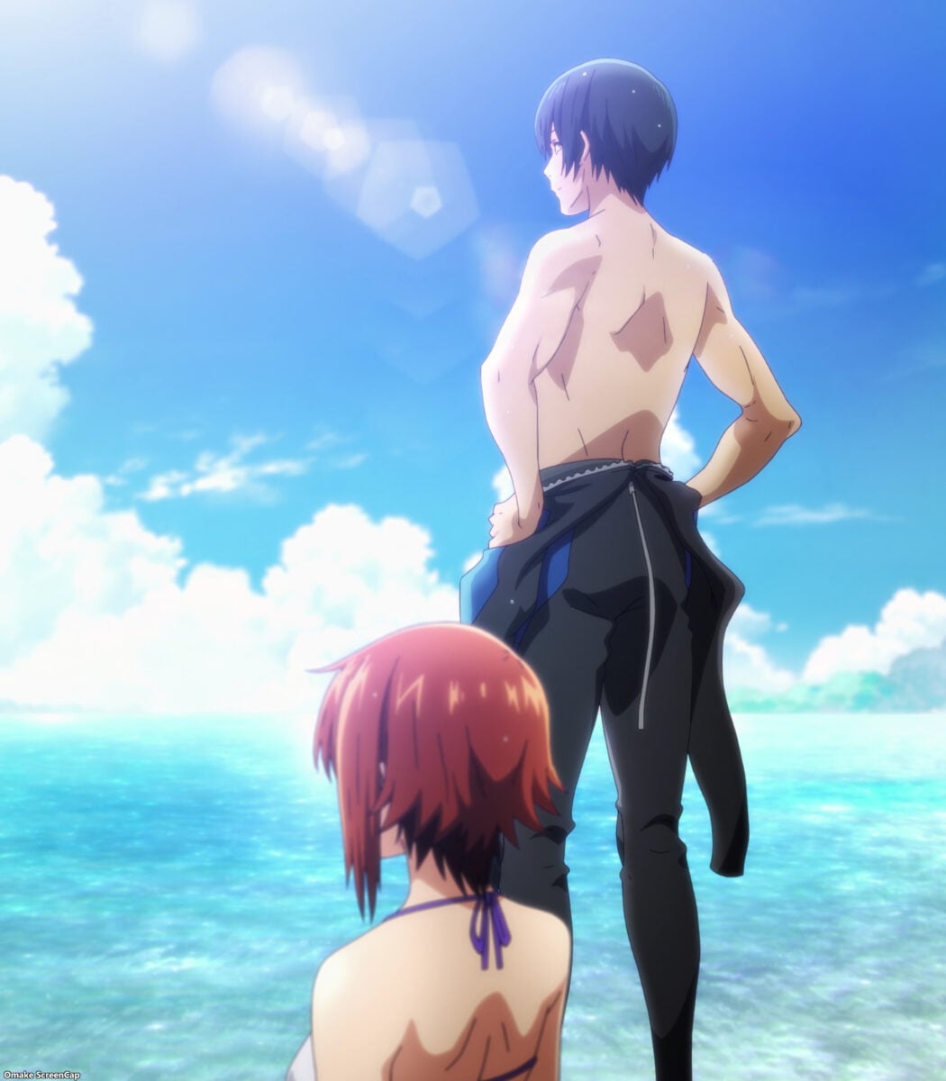 Grand Blue S2 Episode 1 Chisa Sits Behind Iori In Wetsuit