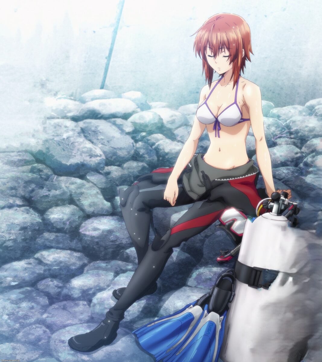 Grand Blue S2 Episode 1 Chisa Strips Wetsuit To Waist