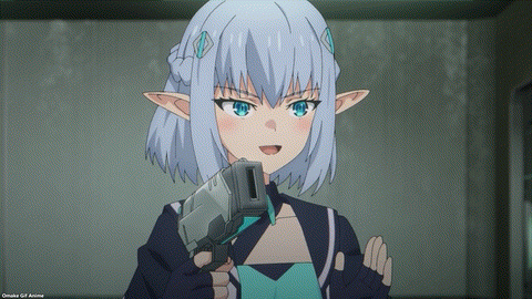 Reborn As A Space Mercenary Main PV Elma Aims Handgun